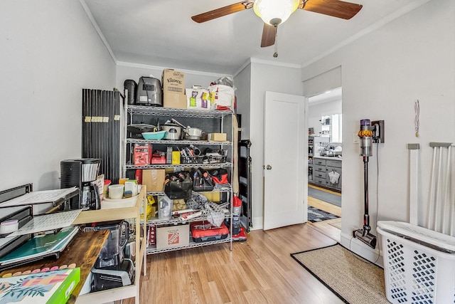 storage room featuring a ceiling fan