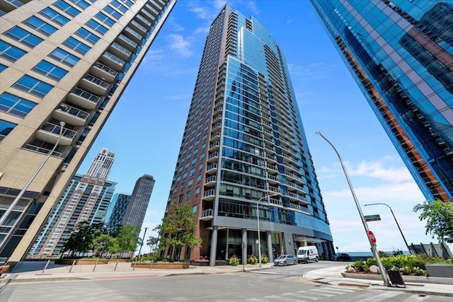 view of building exterior with a city view