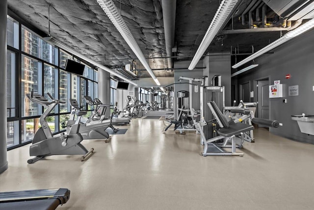 exercise room with a wall of windows