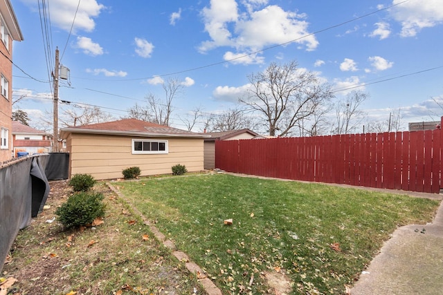 view of yard with a fenced backyard