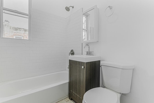 full bath featuring vanity, toilet, and shower / washtub combination