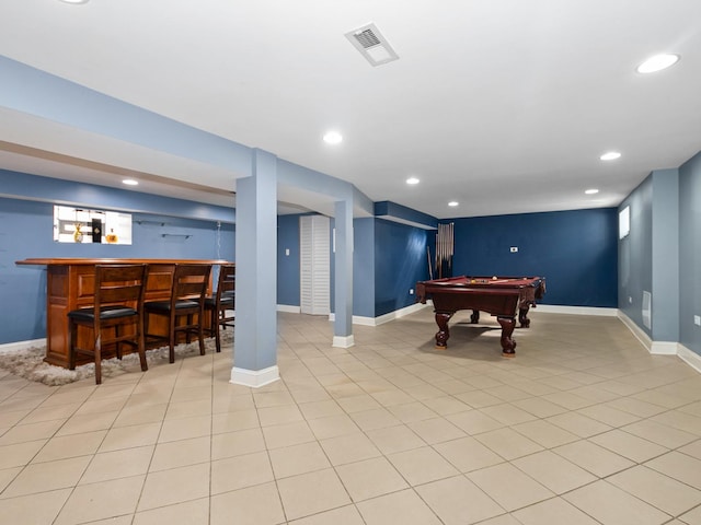 8018 S Luella Ave, Chicago, IL 60617 - rec room featuring billiards, a dry bar, recessed lighting, and visible vents
