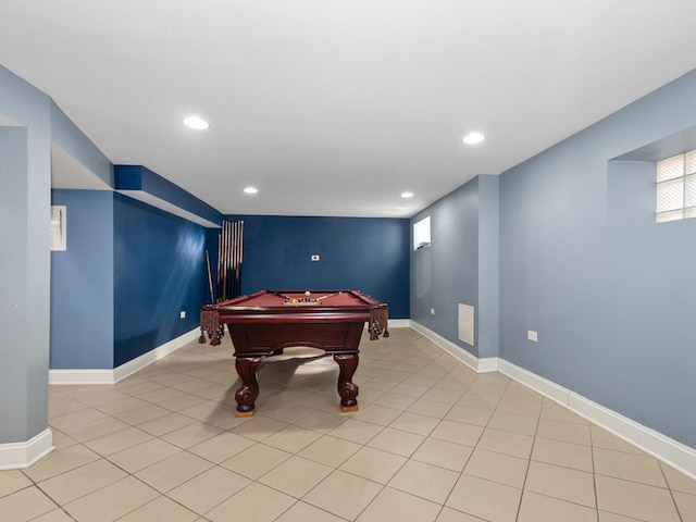 8018 S Luella Ave, Chicago, IL 60617 - game room with billiards, light tile patterned floors, recessed lighting, and baseboards