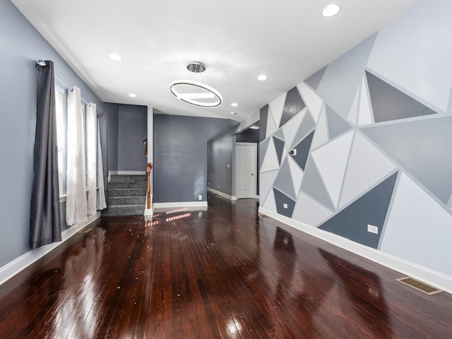 8018 S Luella Ave, Chicago, IL 60617 - unfurnished living room featuring recessed lighting, stairs, baseboards, and wood-type flooring