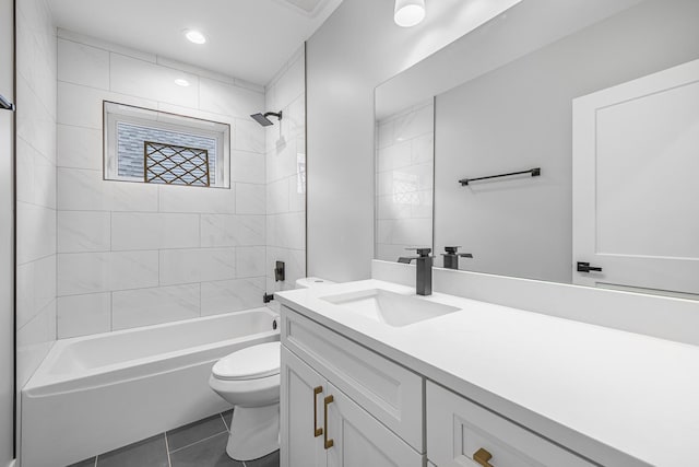 3308 S Leavitt St, Chicago, IL 60608 - bathroom featuring toilet, tile patterned flooring, vanity, and shower / bathtub combination