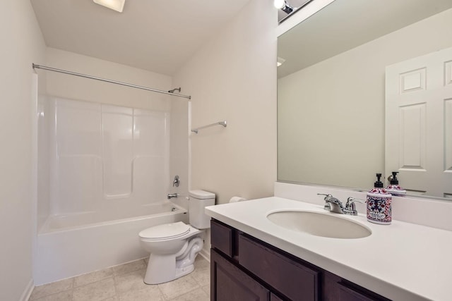 full bath featuring vanity, toilet, and shower / bathtub combination