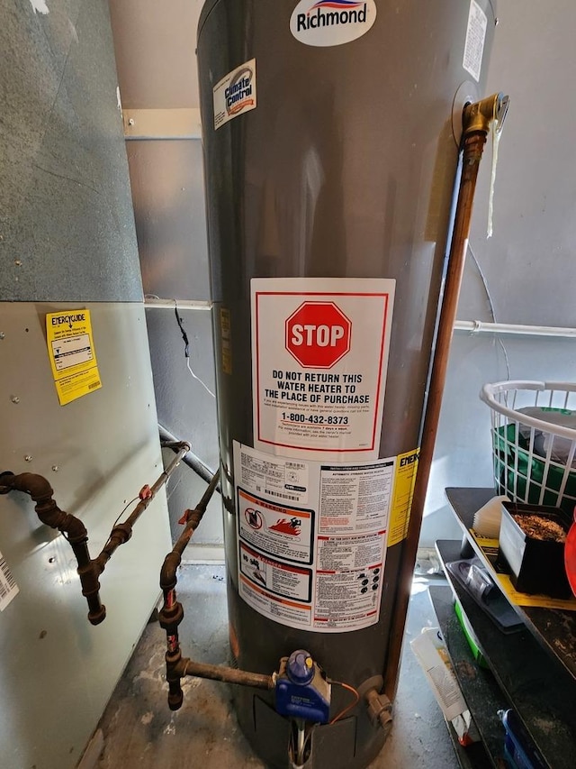 utilities with heating unit and gas water heater