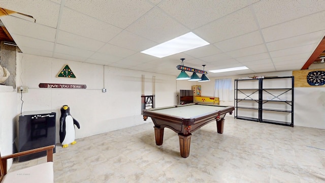 game room featuring a drop ceiling and pool table