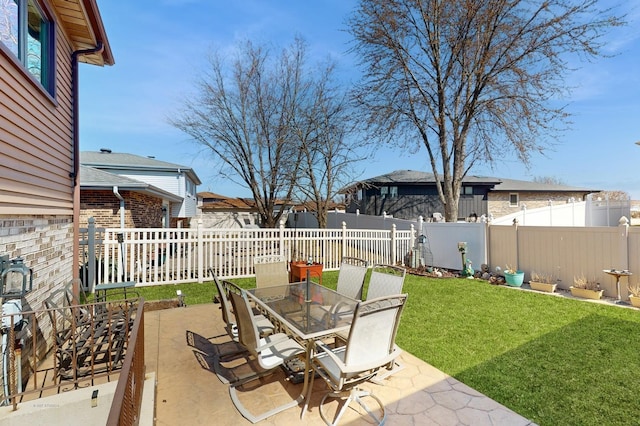 view of patio featuring outdoor dining area and a fenced backyard