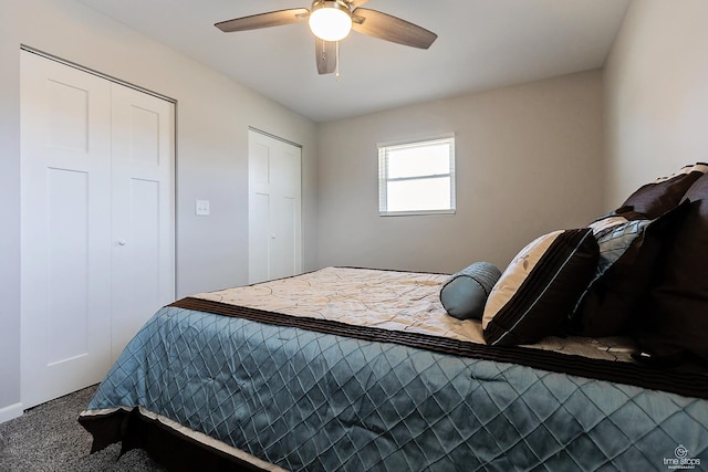 bedroom featuring carpet and ceiling fan