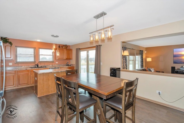 dining room with dark wood finished floors