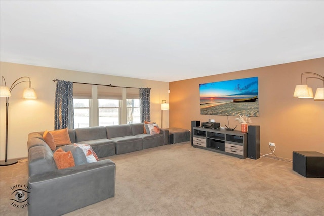 living area featuring carpet flooring