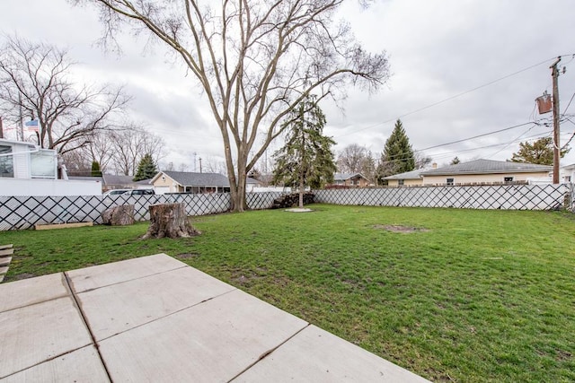 view of yard with a patio and a fenced backyard