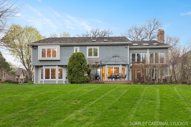 2017 Mustang Dr, Naperville, IL 60565 - rear view of house with a gazebo, a yard, a deck, and a chimney