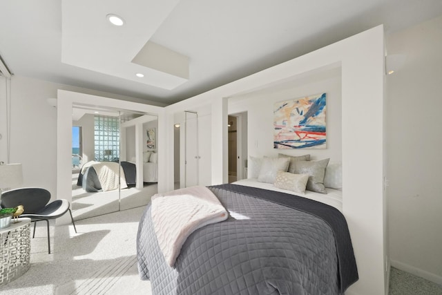 bedroom featuring recessed lighting and carpet floors