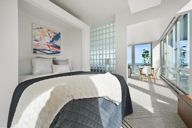 carpeted bedroom with a baseboard heating unit