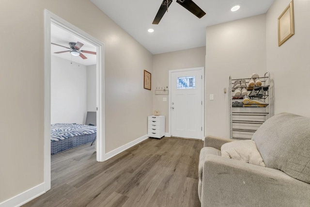 216 W 105th St, Chicago, IL 60628 - foyer with recessed lighting, baseboards, wood finished floors, and ceiling fan