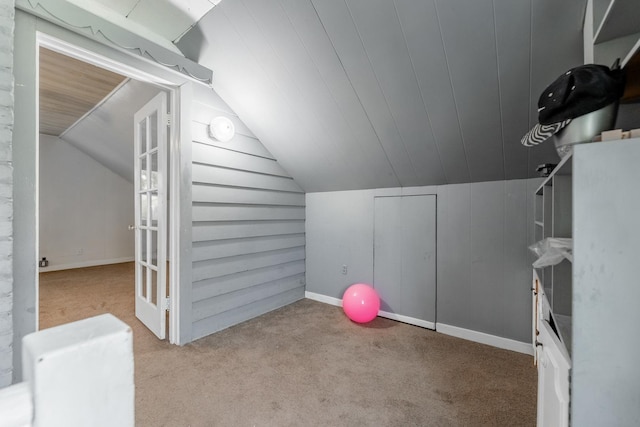 additional living space featuring carpet floors and vaulted ceiling