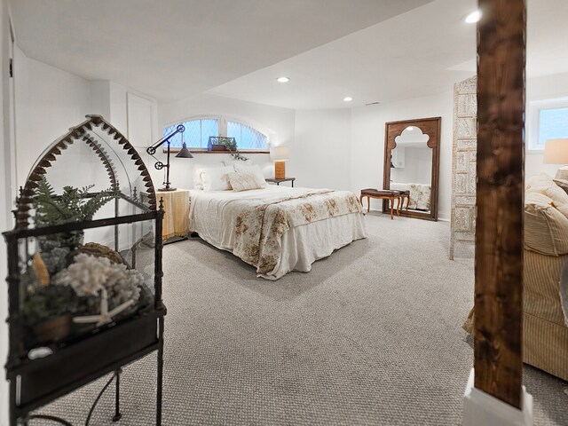 bedroom featuring recessed lighting and carpet floors