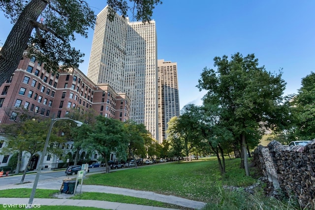 view of property's community with a lawn