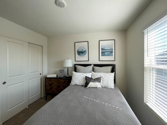 carpeted bedroom featuring a closet