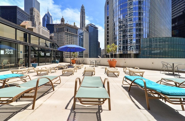 view of patio with a city view