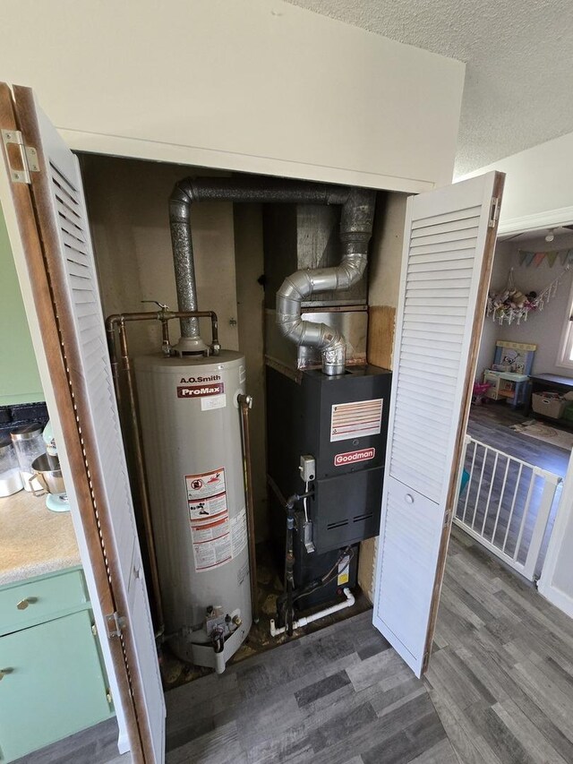 utilities with water heater and heating unit