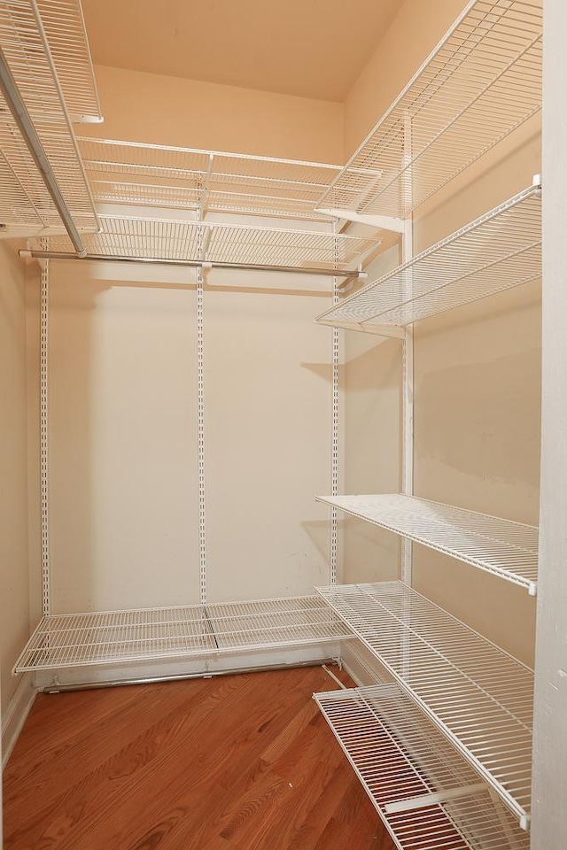 walk in closet with wood finished floors