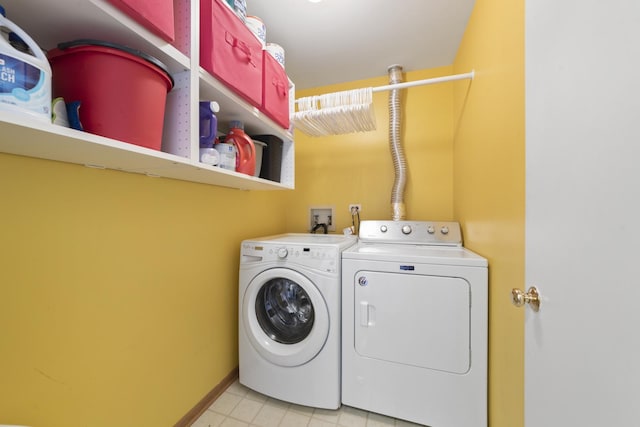 washroom featuring baseboards, independent washer and dryer, and laundry area