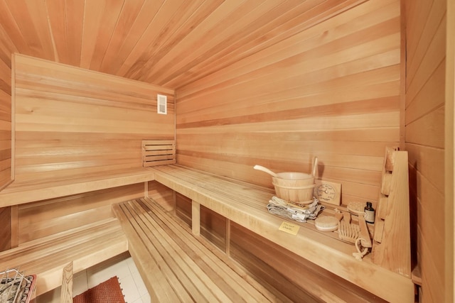 view of sauna featuring tile patterned floors