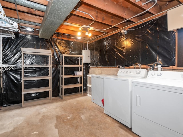 unfinished below grade area with independent washer and dryer