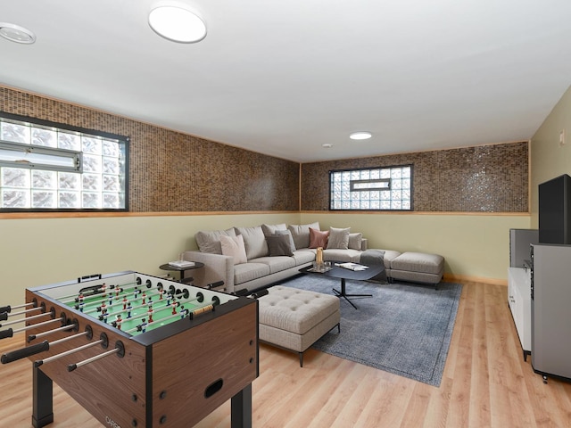 recreation room with a healthy amount of sunlight and light wood-type flooring