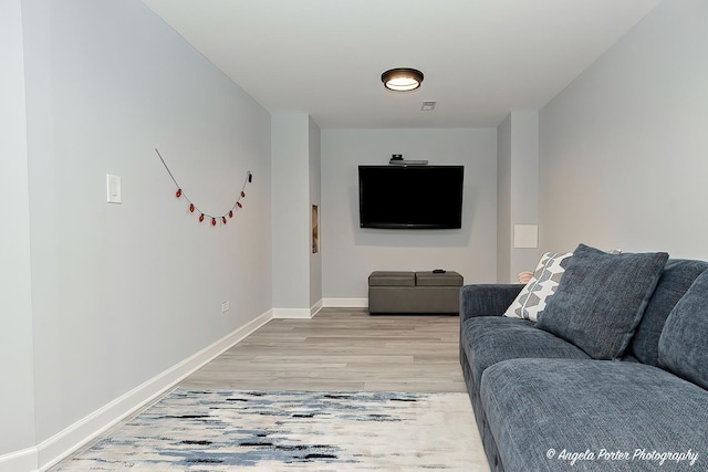 living area with baseboards and light wood-style floors