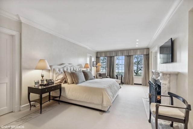 219 E Lake Shore Dr Unit 2Abc, Chicago, IL 60611 - carpeted bedroom with ornamental molding, a premium fireplace, and baseboards
