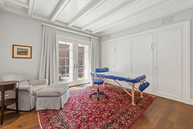 219 E Lake Shore Dr Unit 2Abc, Chicago, IL 60611 - home office featuring french doors, wood finished floors, and beam ceiling