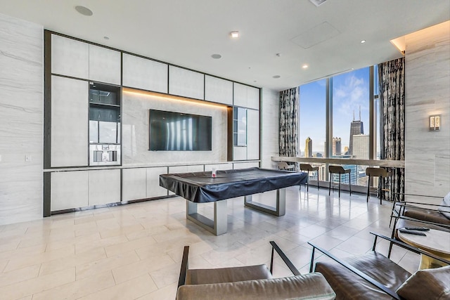 363 E Wacker Dr Unit 3203, Chicago, IL 60601 - recreation room featuring floor to ceiling windows, pool table, recessed lighting, and light tile patterned floors