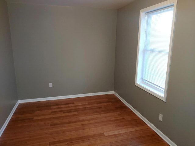 empty room featuring a wealth of natural light, baseboards, and wood finished floors