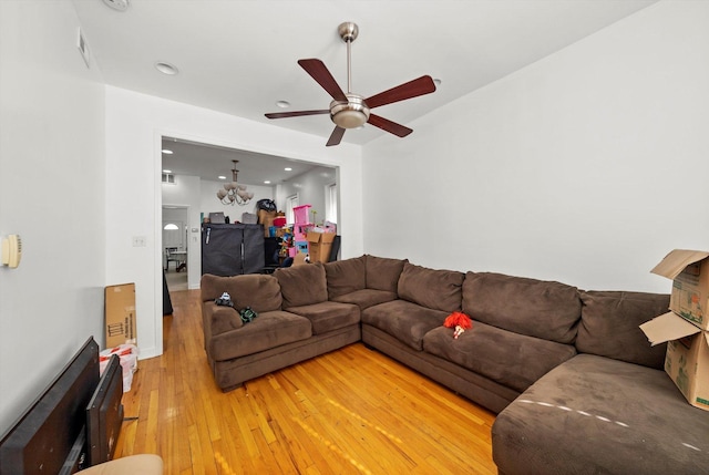 2434 W Pershing Rd, Chicago, IL 60632 - living room with visible vents, recessed lighting, light wood-type flooring, and a ceiling fan