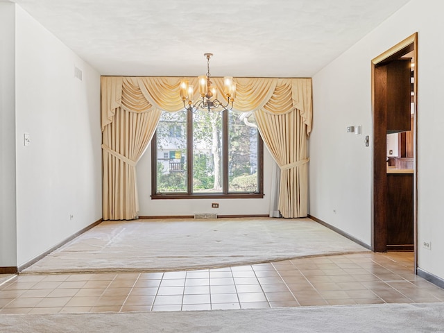 41 Mockingbird Ln, Oak Brook, IL 60523 - unfurnished dining area with tile patterned floors, a chandelier, baseboards, and carpet flooring