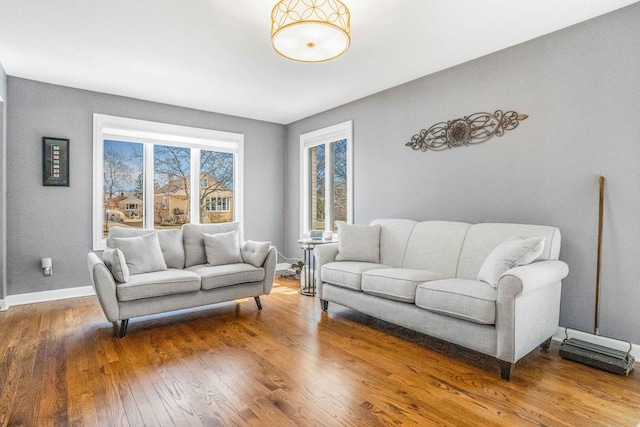 living room with baseboards and hardwood / wood-style flooring