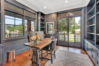 office with wood finished floors, recessed lighting, and a healthy amount of sunlight