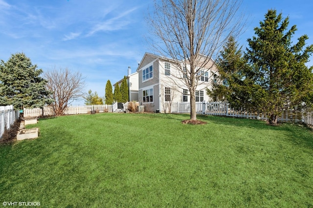 view of yard with a fenced backyard