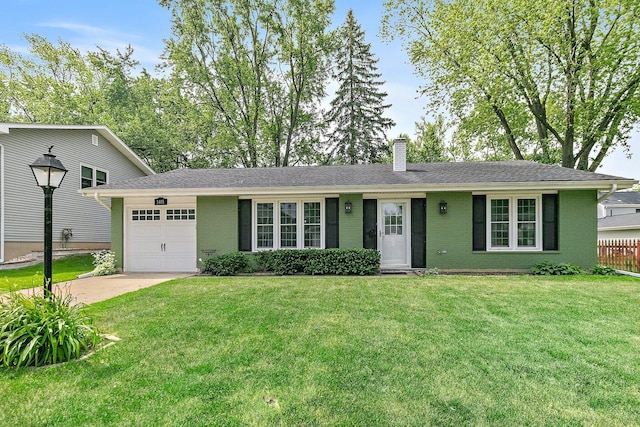 1405 Newcastle Ln, Hoffman Estates, IL 60169 - single story home featuring an attached garage, a chimney, brick siding, and concrete driveway