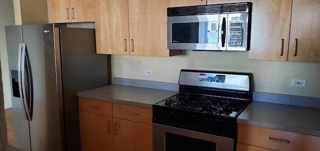 kitchen with appliances with stainless steel finishes and light brown cabinets