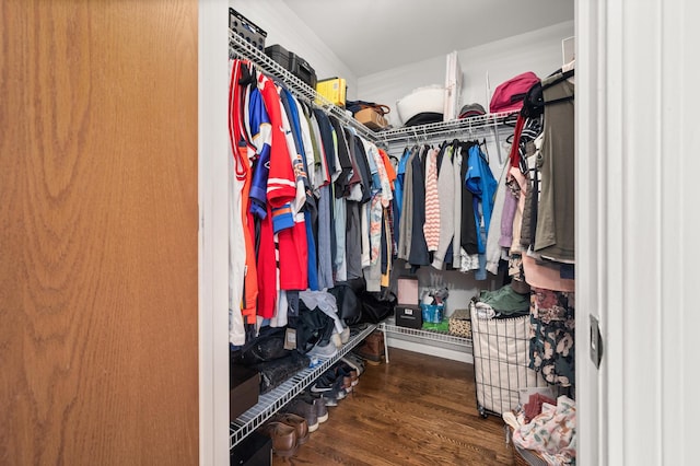 walk in closet featuring wood finished floors