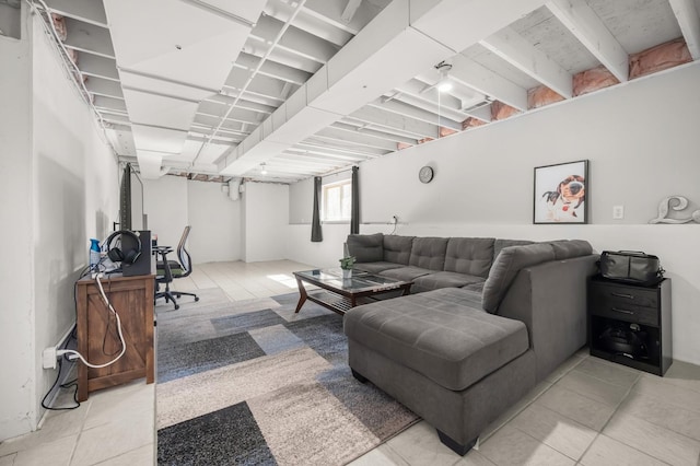 living room featuring light tile patterned floors