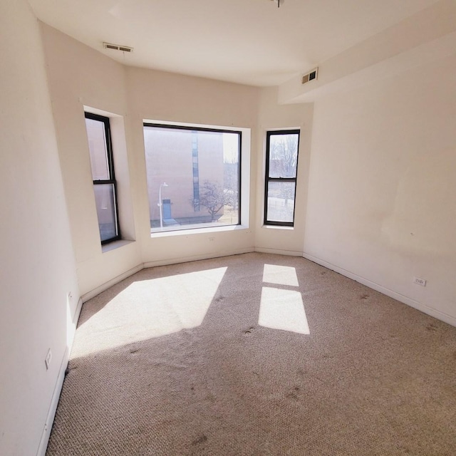 spare room with visible vents, baseboards, and carpet floors