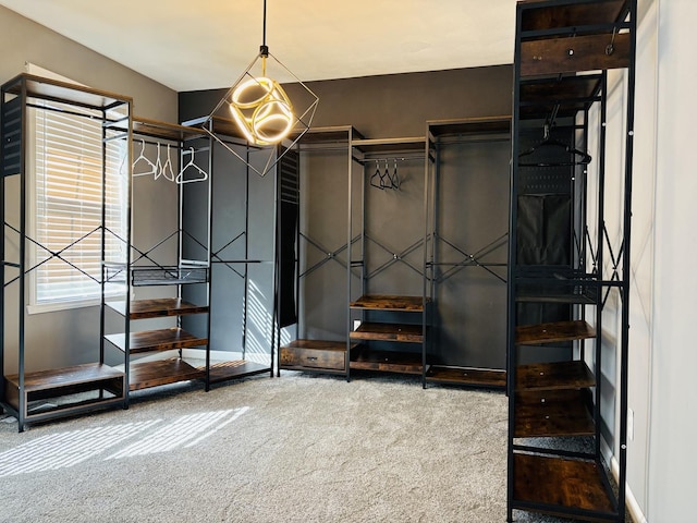 walk in closet with carpet