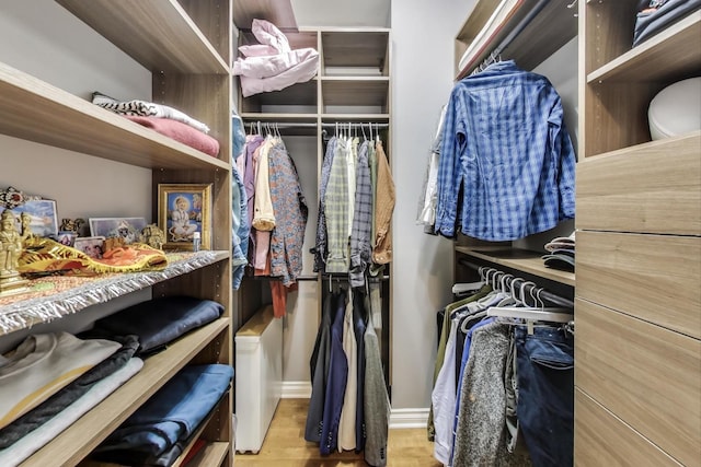 walk in closet with wood finished floors