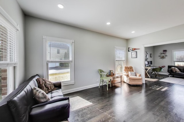 sitting room featuring recessed lighting, baseboards, and wood finished floors